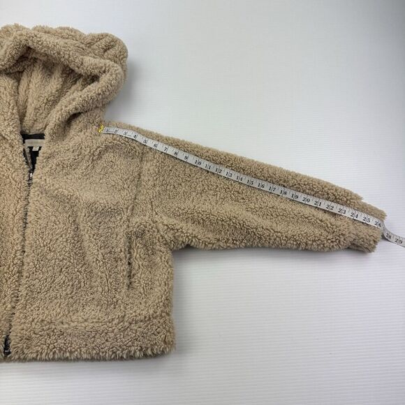 Dances & Marvel Sherpa Teddy Bear Hood Jacket Beige Tan Fuzzy Zip Women’s Medium - Picture 10 of 10
